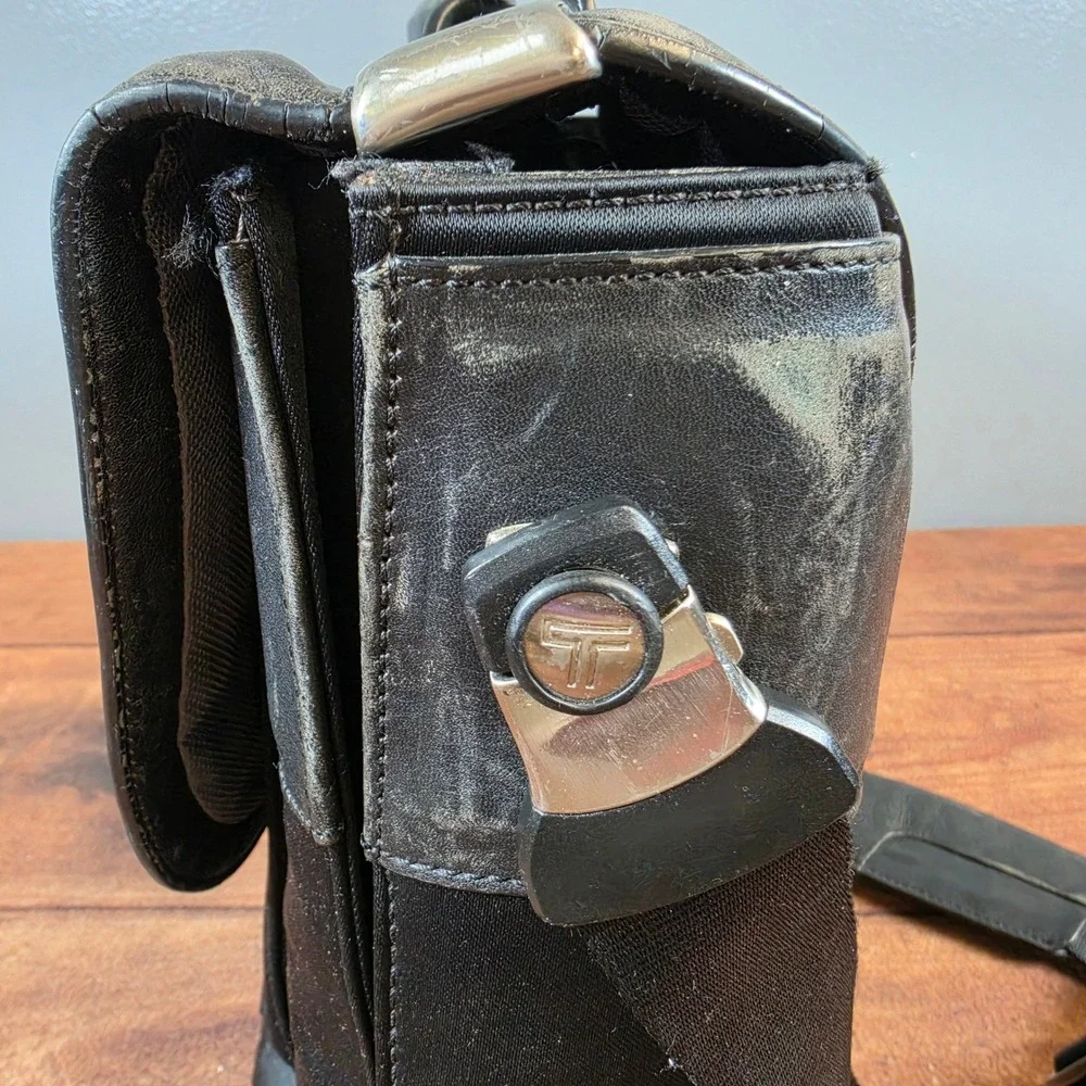 Tumi Briefcase Mens Large Black Leather Ballistic Nylon Laptop Messenger Bag